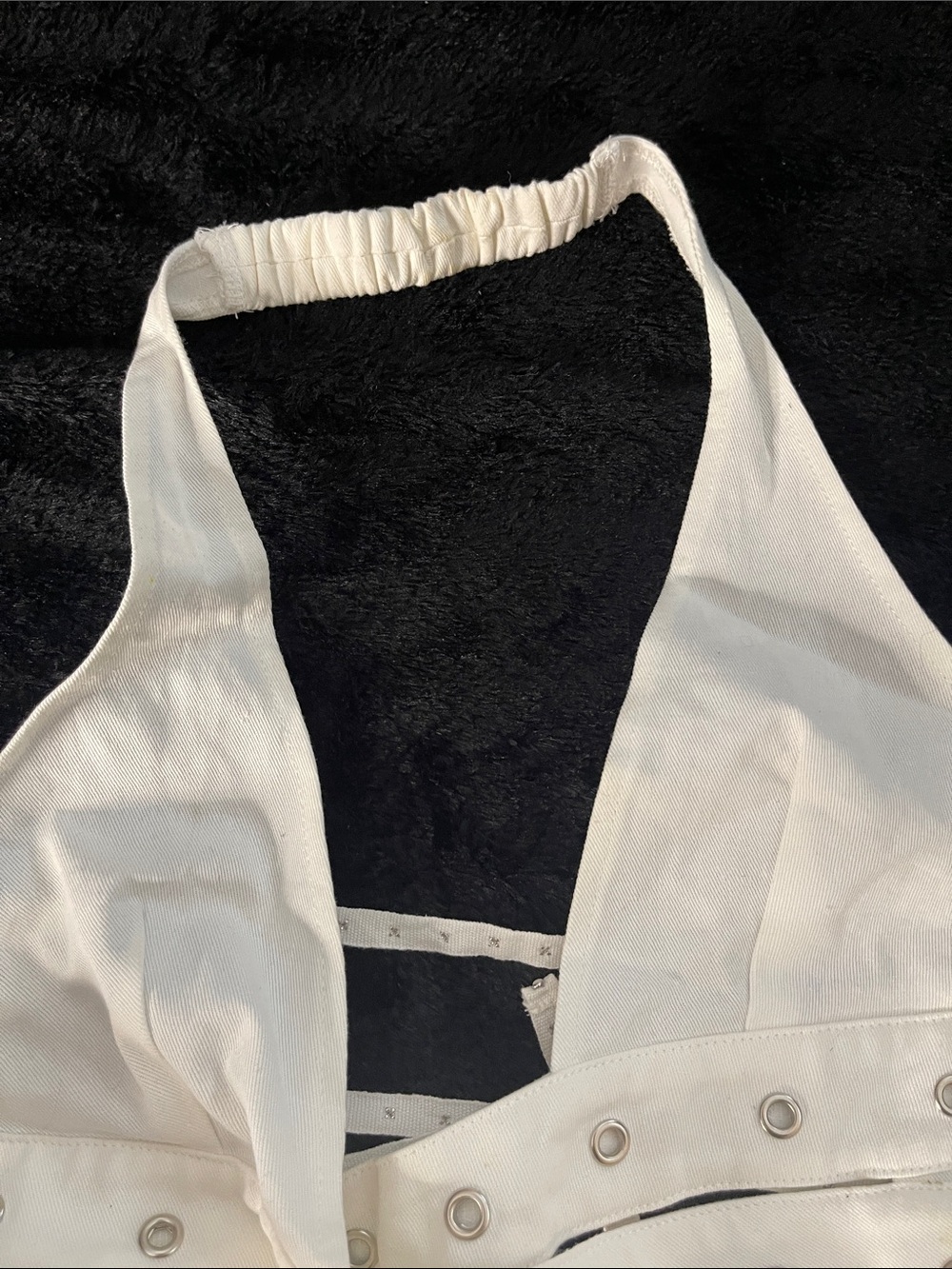 Women’s White Halter Eyelet Detail Crop Top - Picture 4 of 12